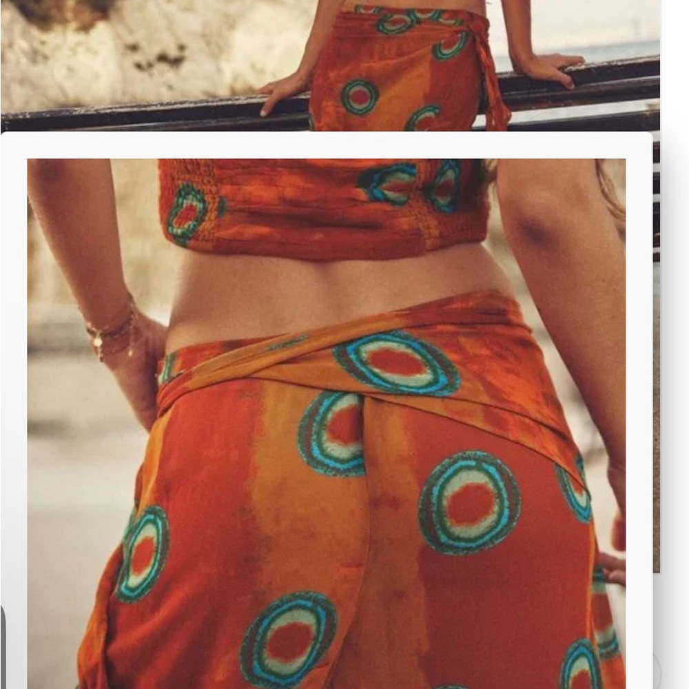 Zara Rust Printed Pareo Wrap Pants - Picture 4 of 7
